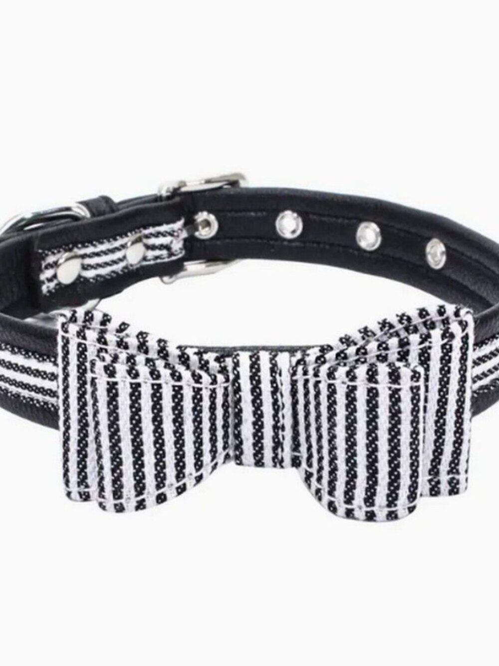 Zach Saylor Black Oxford Stripe Bow Tie Dog Collar Medium Gift Packaged